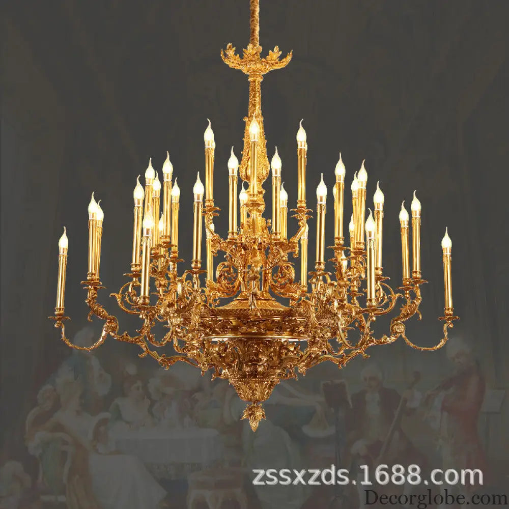 Villa living room chandelier European hotel restaurant copper candle lamp creative personality French duplex building