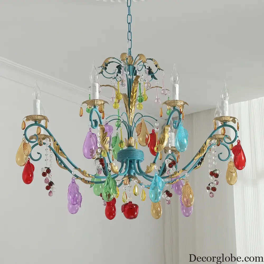 French Colorful Droplets Chandelier Light Nordic Candle Style Pendant Lamp Iron Crystal Home Living Dining Room