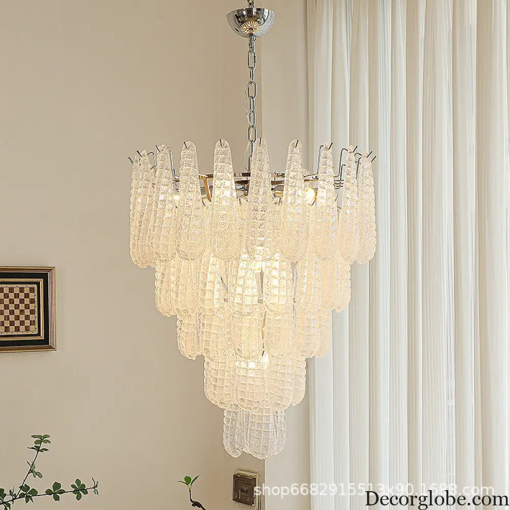 Villa duplex building light luxury crystal glass chandelier empty staircase lamp American retro living room dining room