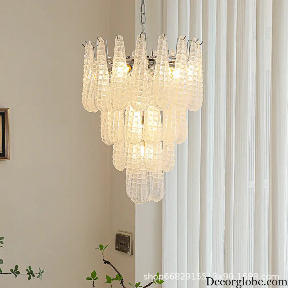 Villa duplex building light luxury crystal glass chandelier empty staircase lamp American retro living room dining room