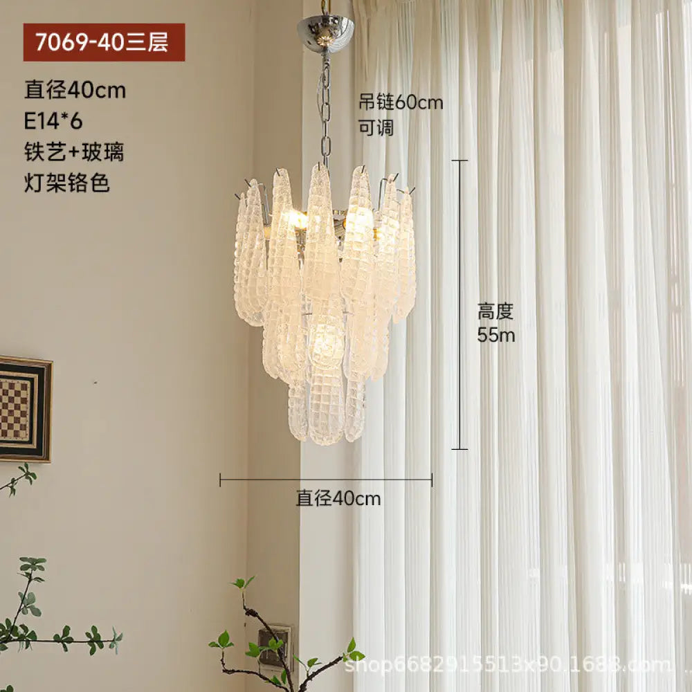 Villa duplex building light luxury crystal glass chandelier empty staircase lamp American retro living room dining room