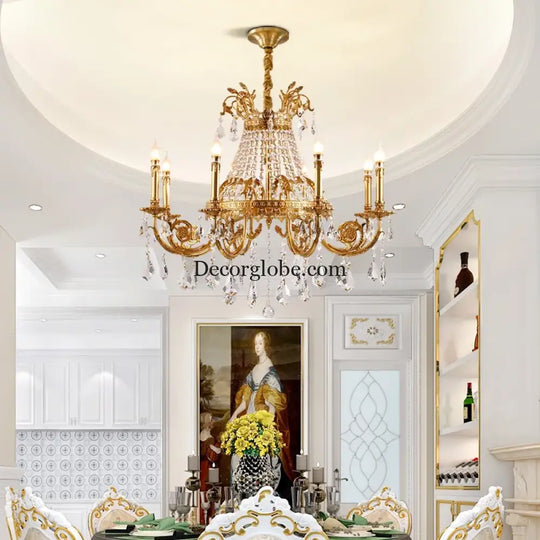 French Crystal Bronze Flush Mount Chandelier Chandeliers