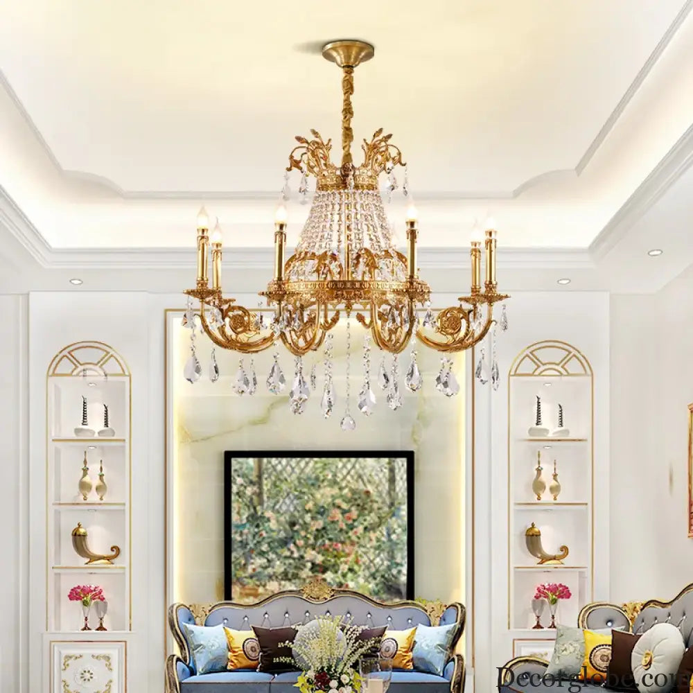 French Crystal Bronze Flush Mount Chandelier Chandeliers