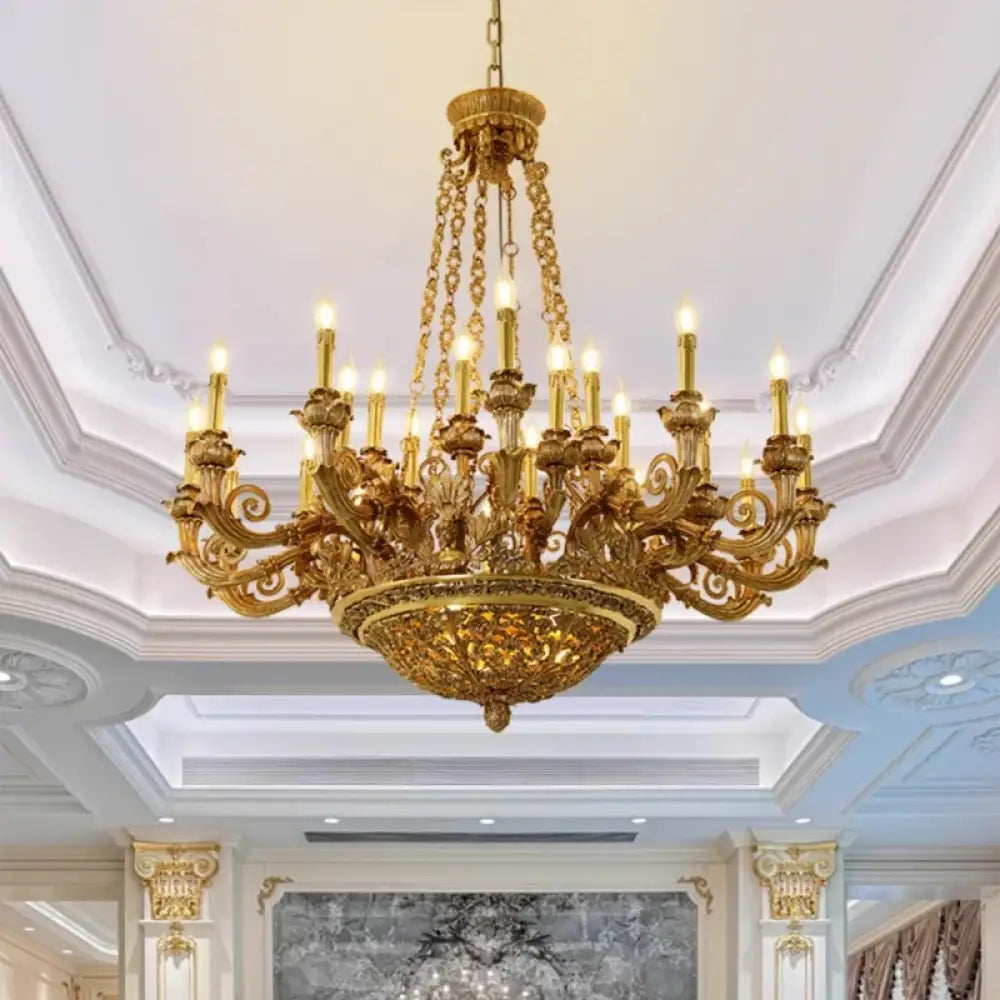 French Hand-Carved Copper Brass Chandelier 6 bulbs D72 H75cm Chandelier