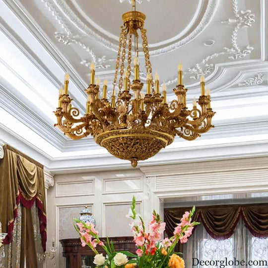 French Hand-Carved Copper Brass Chandelier Chandelier