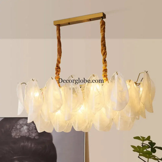 French Light and Luxury Restaurant Pendant Lamp - Postmodern Elegance with a Retro Glass Feather Design for Bedrooms and Dining Spaces - DecorGlobe