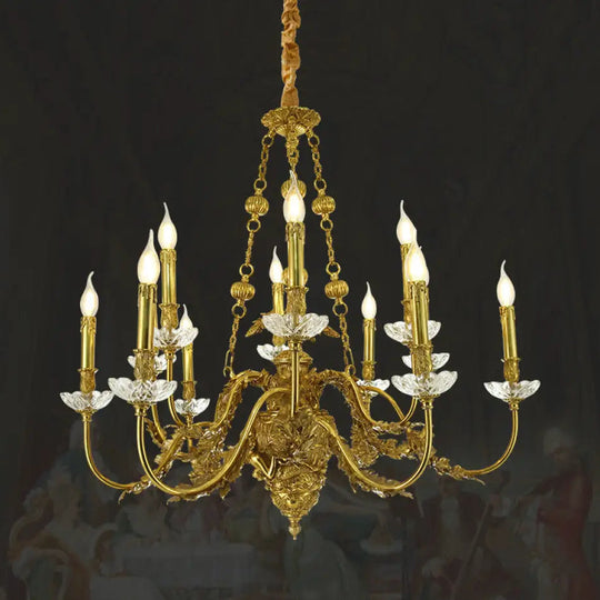 French Light Luxury Crystal Copper Chandelier for Villa Living 8 + 4 heads (diameter 92cm, height 83cm)