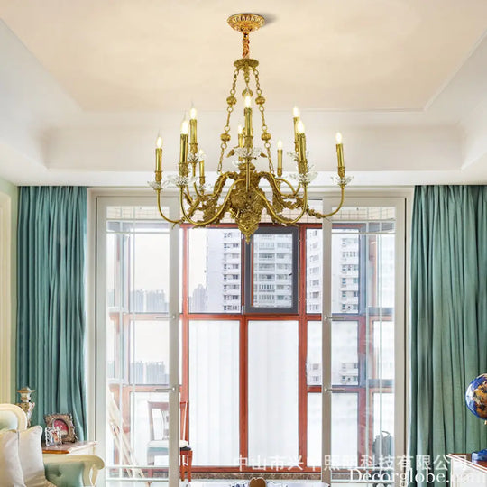 French Light Luxury Crystal Copper Chandelier for Villa Living 8 + 4 heads (diameter 92cm, height 83cm)