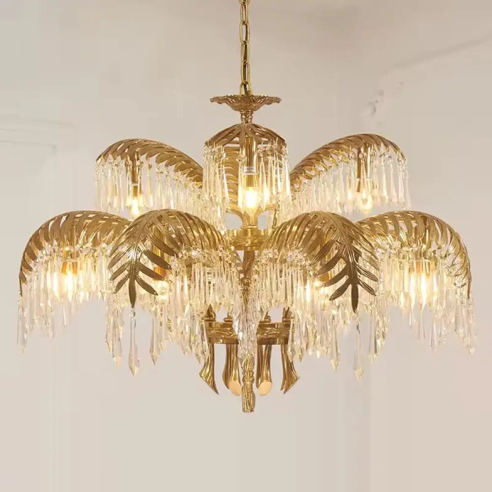 French Palm Leaf Copper Crystal Chandelier – Luxury Pendant Light Chandelier