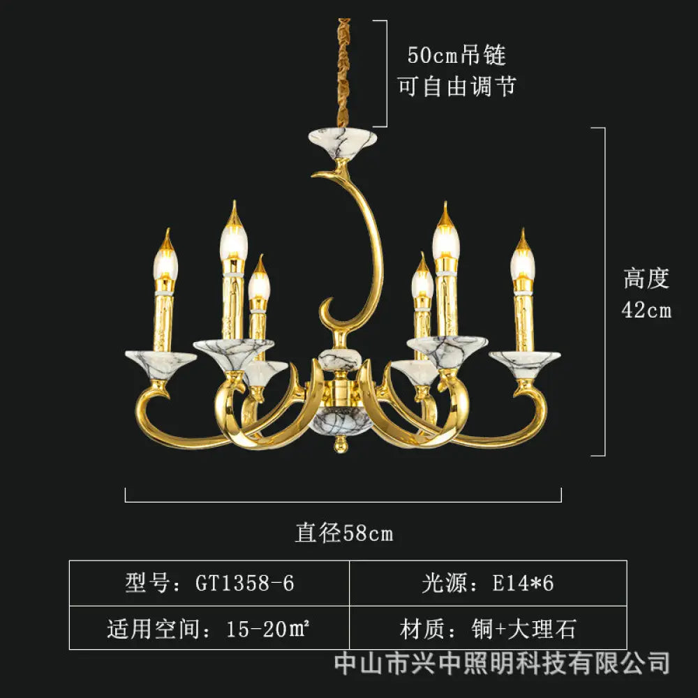 French Retro All-Copper Crystal Branch Chandelier 6-head chandelier (diameter 58cm, height 40cm) Chandelier