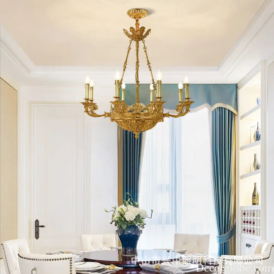 French Retro Crystal Copper Chandelier for Luxury Villas 8 heads (diameter 85cm, height 80cm)