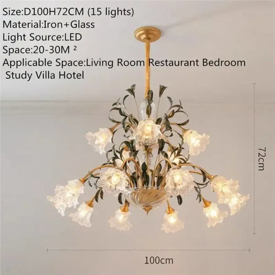 French Retro Crystal Pendant Light for Living Room and Restaurant B 15 Lights / Cool white Chandelier