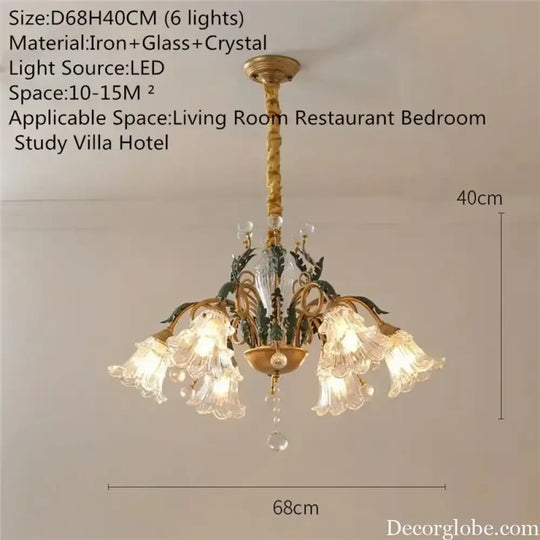 French Retro Crystal Pendant Light for Living Room and Restaurant Chandelier