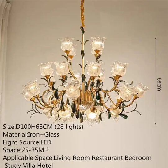 French Retro Crystal Pendant Light for Living Room and Restaurant D 28 Lights / Cool white Chandelier