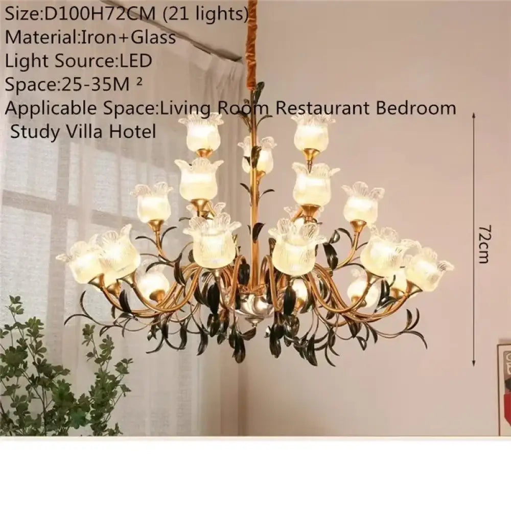 French Retro Crystal Pendant Light for Living Room and Restaurant E 21 Lights / Cool white Chandelier