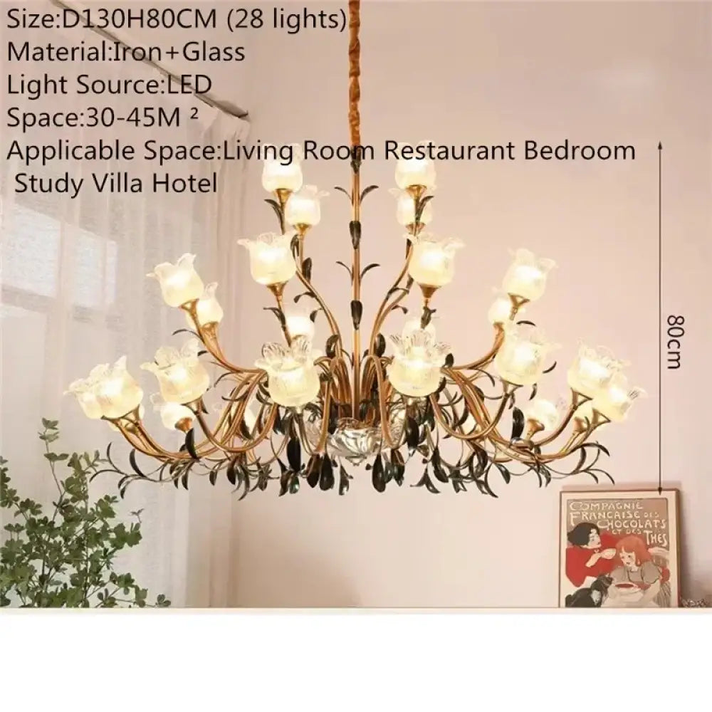 French Retro Crystal Pendant Light for Living Room and Restaurant E 28 Lights / Cool white Chandelier