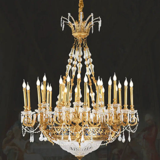 French-Style Hollow Crystal Copper Chandelier for Luxury Villas