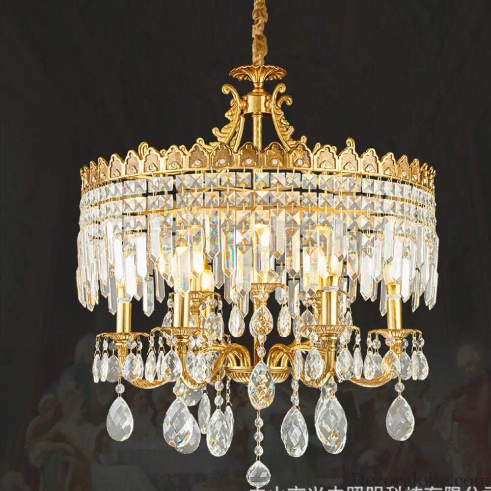 French Vintage All-Copper Crown Crystal Chandelier Chandelier