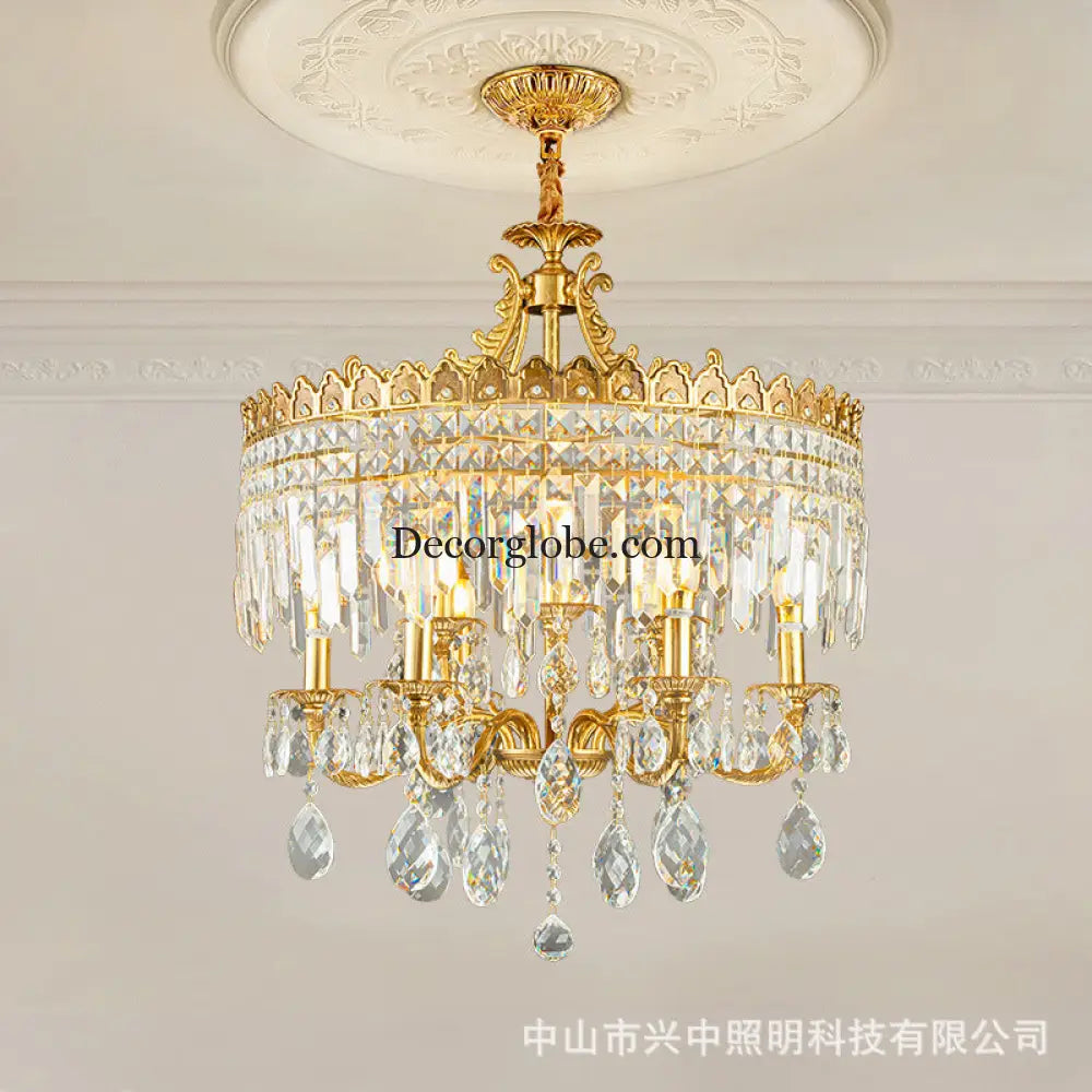 French Vintage All-Copper Crown Crystal Chandelier Chandelier