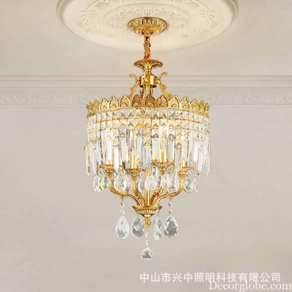 French Vintage All-Copper Crown Crystal Chandelier Chandelier