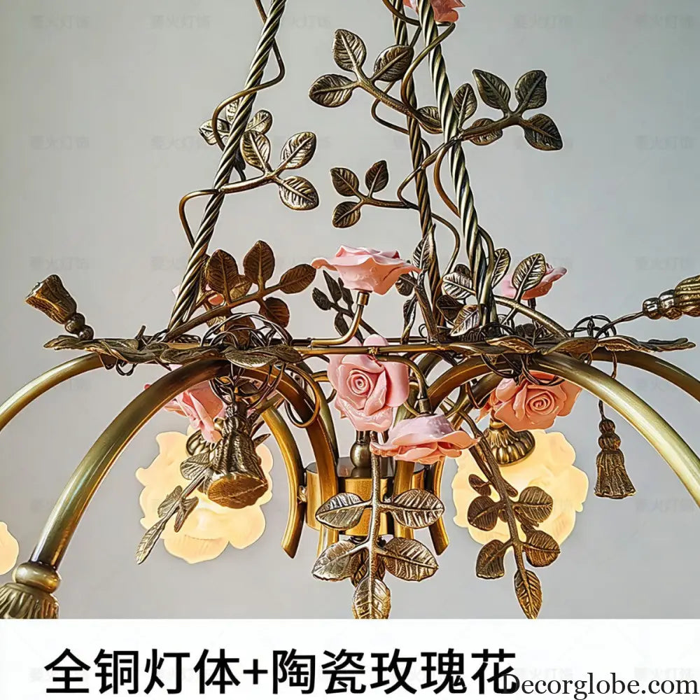 French-Style All-Copper Chandelier with Vintage Design for Living Room Classical Bedroom Romantic Rose Flower Dining