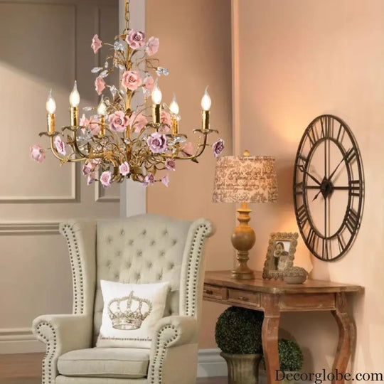 ROSELYN French Vintage Rose Pendant Lamp Chandelier