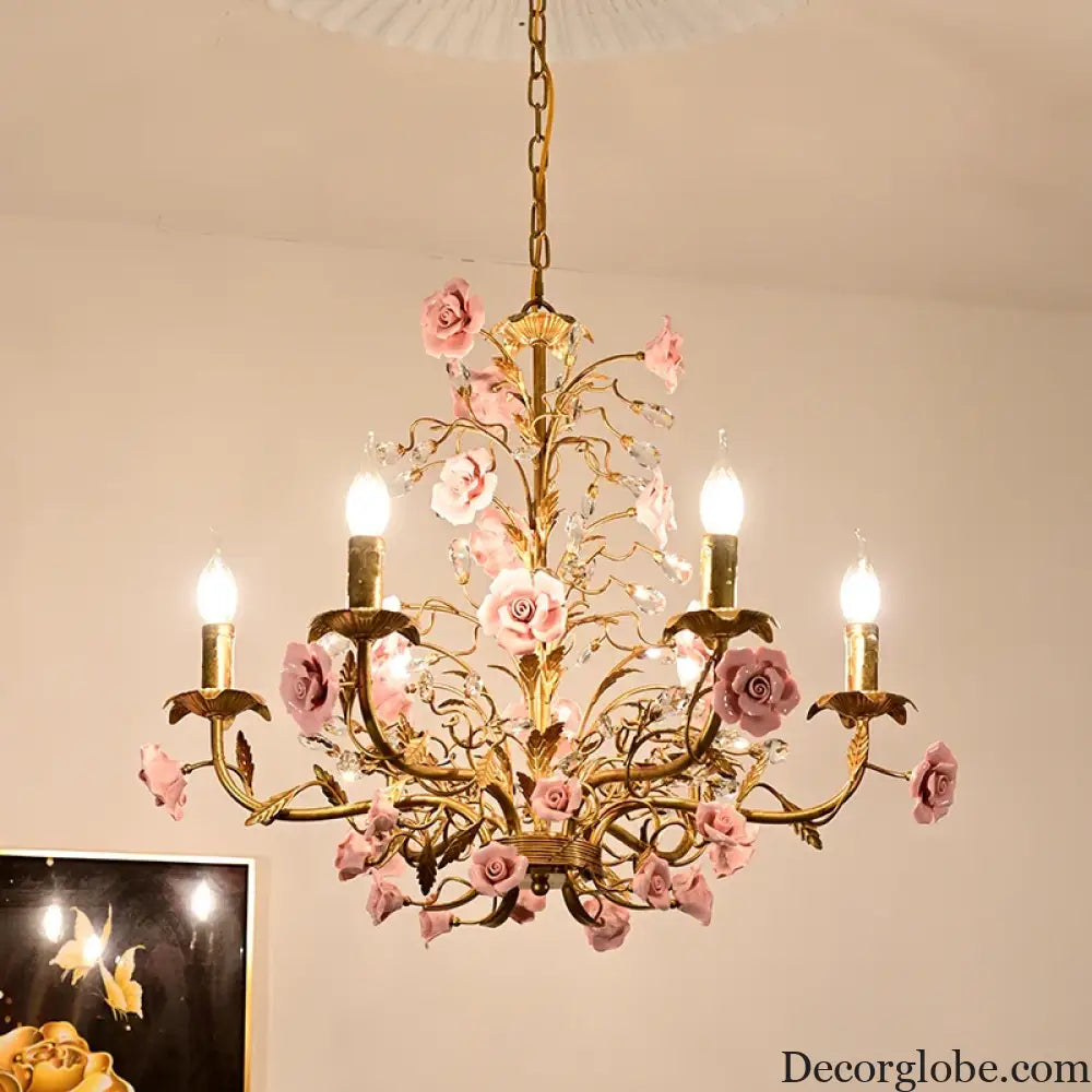 ROSELYN French Vintage Rose Pendant Lamp Chandelier