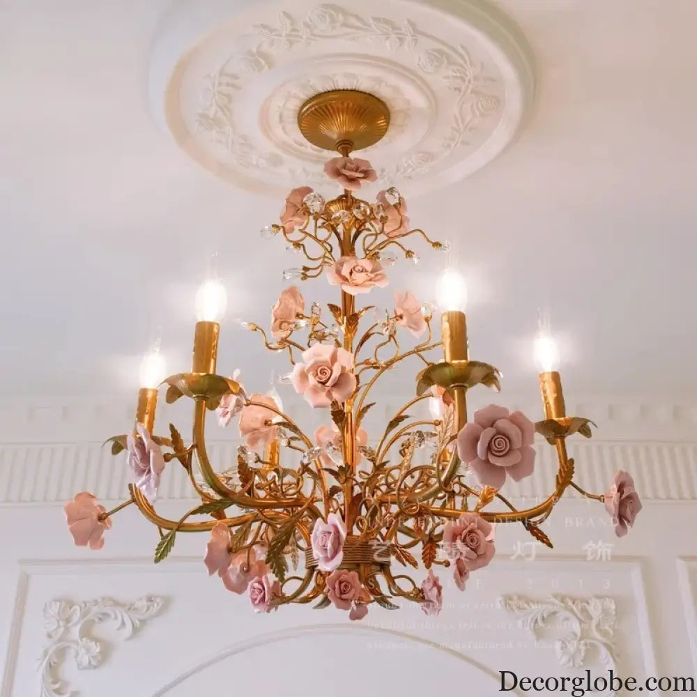 ROSELYN French Vintage Rose Pendant Lamp Chandelier
