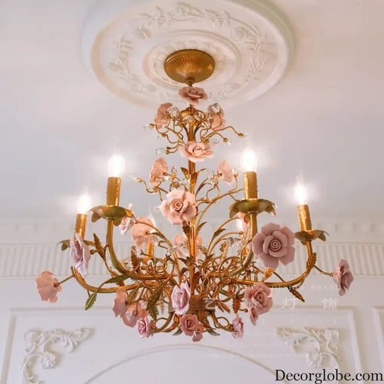 ROSELYN French Vintage Rose Pendant Lamp Chandelier