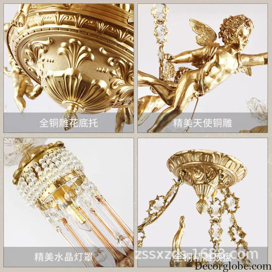 Living room chandelier all copper French restaurant bedroom lamp personalized creative European luxury villa study pure