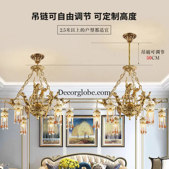 Living room chandelier all copper French restaurant bedroom lamp personalized creative European luxury villa study pure