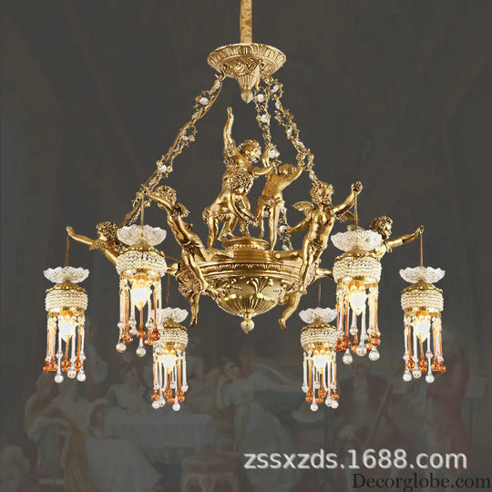 Living room chandelier all copper French restaurant bedroom lamp personalized creative European luxury villa study pure