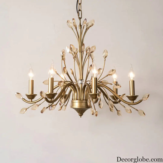 Gold Amber Crystal Branch Pendant Chandelier - Rustic Bedroom Suspension Lighting - DecorGlobe