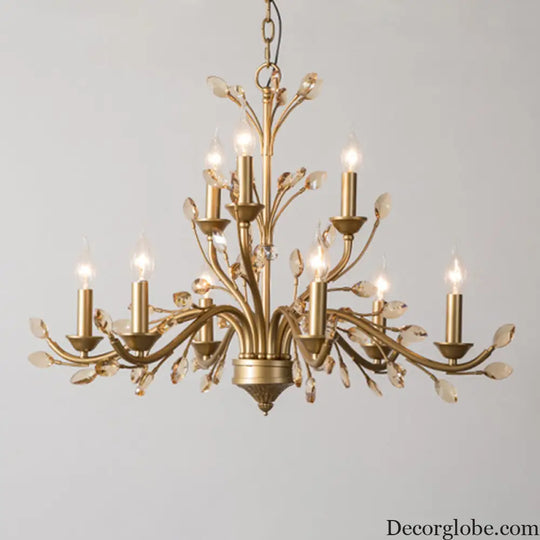 Gold Amber Crystal Branch Pendant Chandelier - Rustic Bedroom Suspension Lighting - DecorGlobe