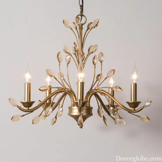 Gold Amber Crystal Branch Pendant Chandelier - Rustic Bedroom Suspension Lighting - DecorGlobe