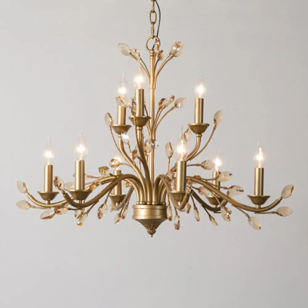 Gold Amber Crystal Branch Pendant Chandelier - Rustic Bedroom Suspension Lighting - DecorGlobe