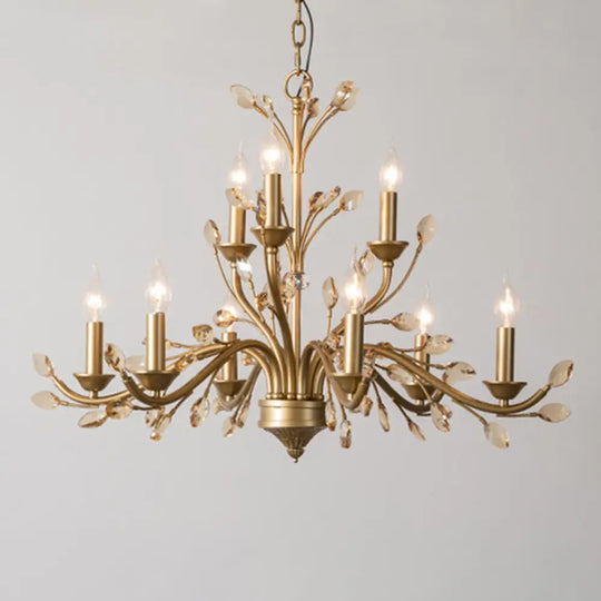 Gold Amber Crystal Branch Pendant Chandelier - Rustic Bedroom Suspension Lighting - DecorGlobe