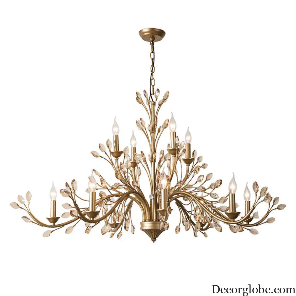 Gold Amber Crystal Branch Pendant Chandelier - Rustic Bedroom Suspension Lighting - DecorGlobe