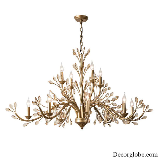 Gold Amber Crystal Branch Pendant Chandelier - Rustic Bedroom Suspension Lighting - DecorGlobe
