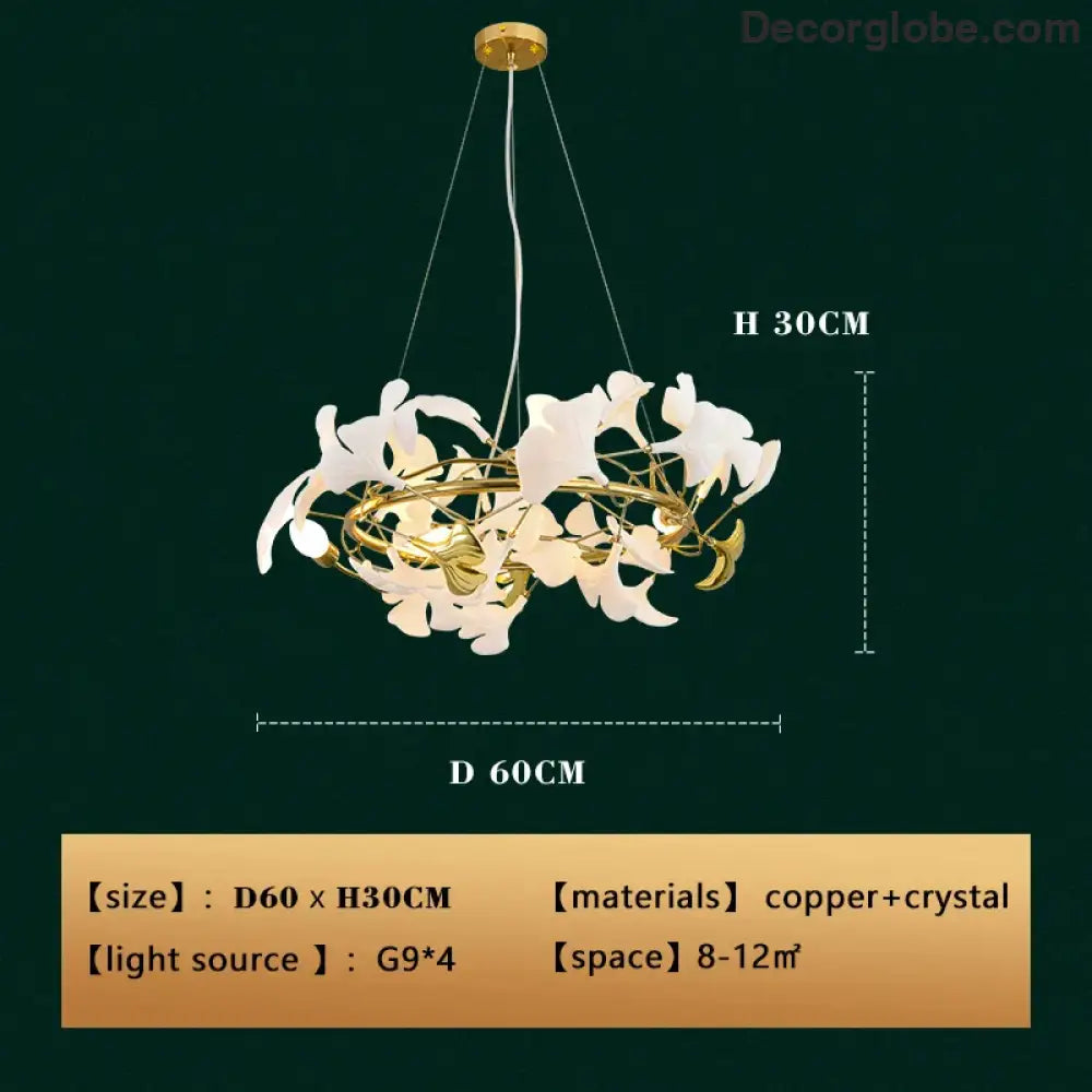 New gold chandelier white ceramic leaf lamp indoor home living room decorative lamp French luxury staircase ceiling lamp - DecorGlobe