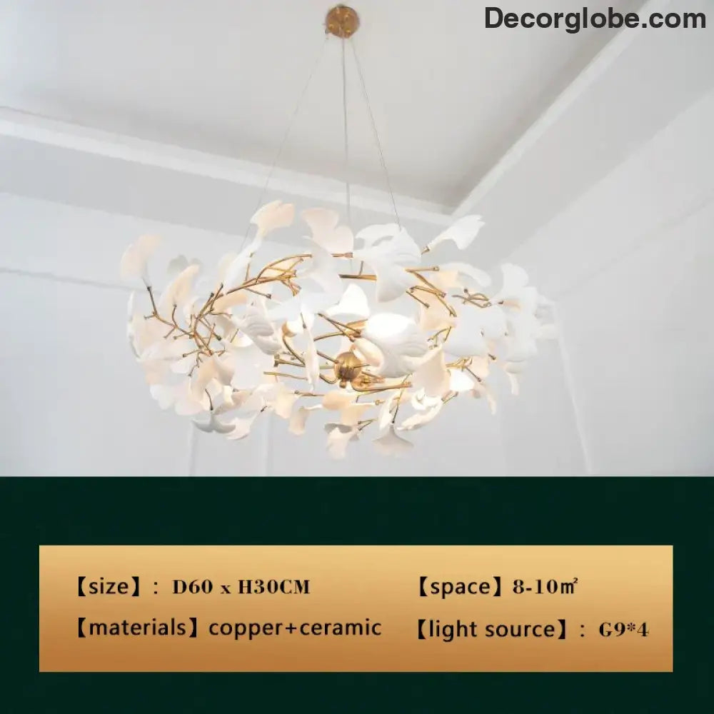 New gold chandelier white ceramic leaf lamp indoor home living room decorative lamp French luxury staircase ceiling lamp - DecorGlobe