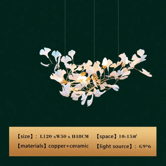 New gold chandelier white ceramic leaf lamp indoor home living room decorative lamp French luxury staircase ceiling lamp - DecorGlobe