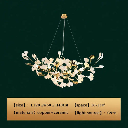 New gold chandelier white ceramic leaf lamp indoor home living room decorative lamp French luxury staircase ceiling lamp - DecorGlobe