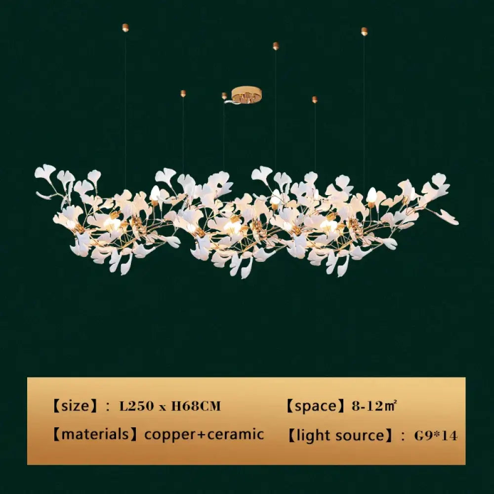 New gold chandelier white ceramic leaf lamp indoor home living room decorative lamp French luxury staircase ceiling lamp - DecorGlobe