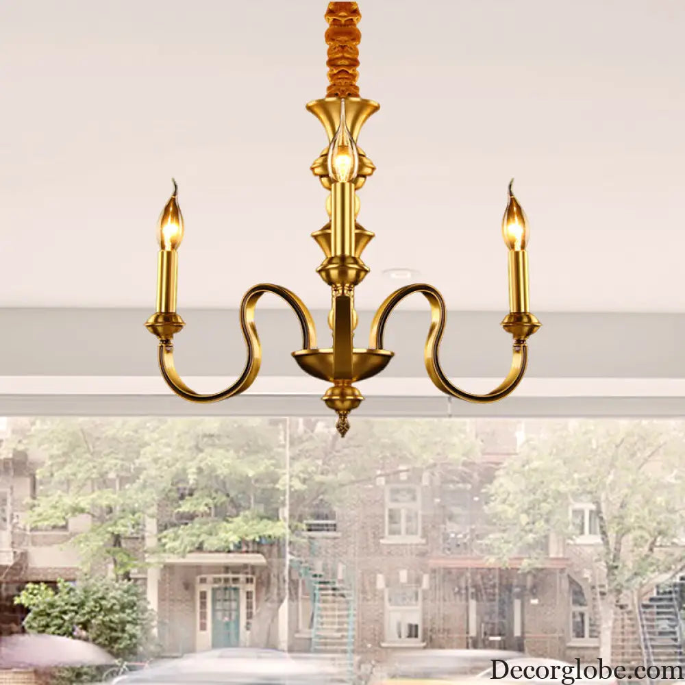 Gold Colonial Candle Ceiling Pendant Light with 3/5/6 Metal Heads - Elegant Living Room Chandelier Lamp