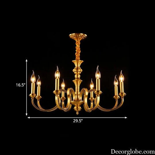 Gold Colonial Candle Ceiling Pendant Light with 3/5/6 Metal Heads - Elegant Living Room Chandelier Lamp