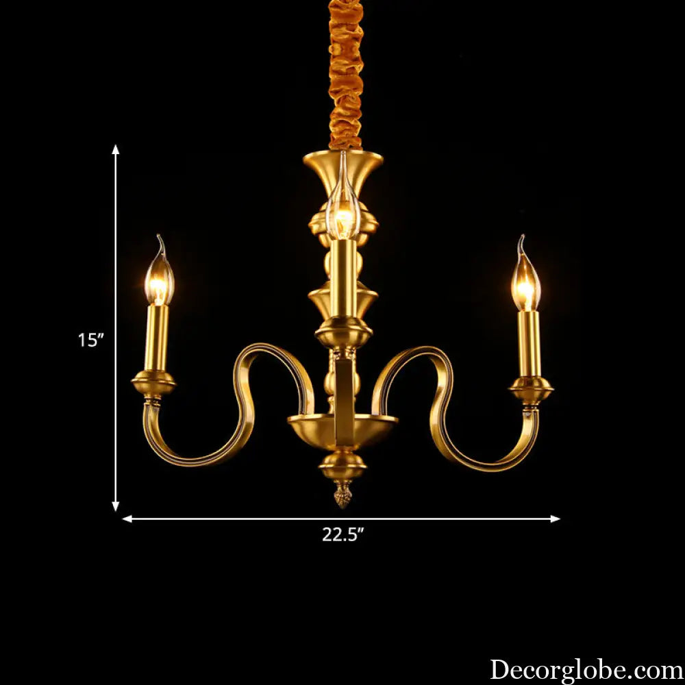Gold Colonial Candle Ceiling Pendant Light with 3/5/6 Metal Heads - Elegant Living Room Chandelier Lamp