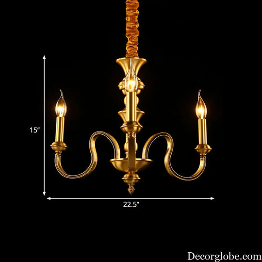 Gold Colonial Candle Ceiling Pendant Light with 3/5/6 Metal Heads - Elegant Living Room Chandelier Lamp