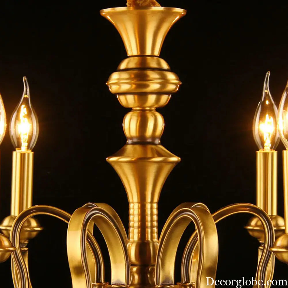 Gold Colonial Candle Ceiling Pendant Light with 3/5/6 Metal Heads - Elegant Living Room Chandelier Lamp