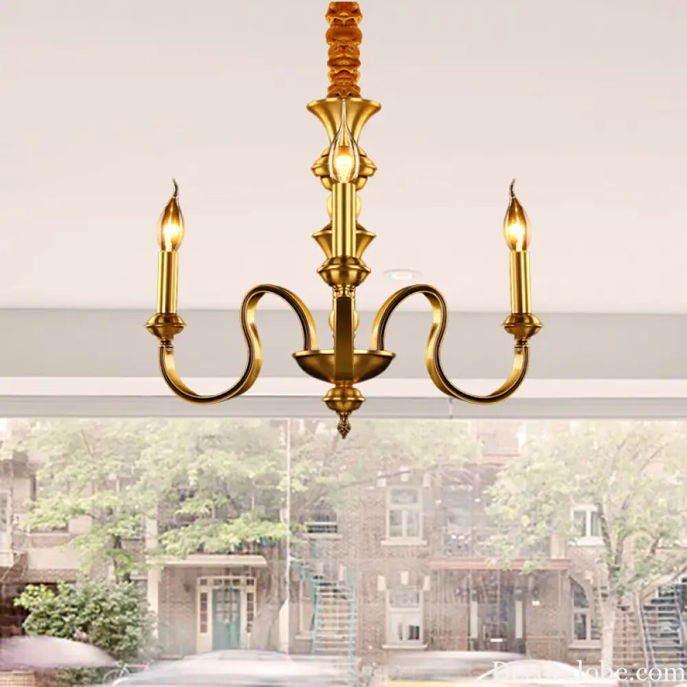 Gold Colonial Candle Ceiling Pendant Light with 3/5/6 Metal Heads - Elegant Living Room Chandelier Lamp